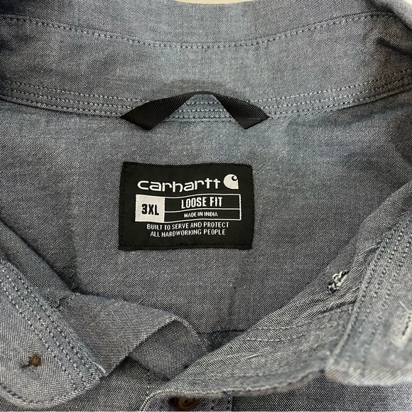 Carhartt Blue Chambray Button-Up Shirt in Denim Blue Color Men’s 3XL Loose Fit - Picture 5 of 8